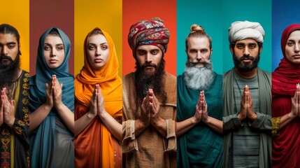 Fototapeta premium group of people from different religions and cultures divided into colors