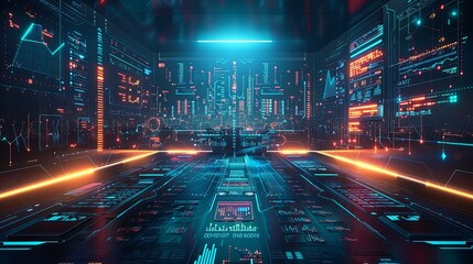 Obraz premium Digital analytics data visualization, financial schedule, monitor screen in perspective
