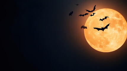 Spooky full moon night and bats on the ground