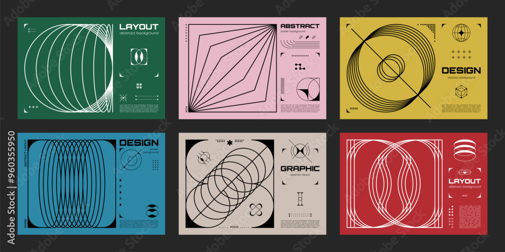 Poster abstract brutalism posters and banners. vector brutal y2k cards, layouts or backgrounds with geometr