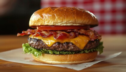 A Juicy Cheeseburger Topped with Crispy Bacon