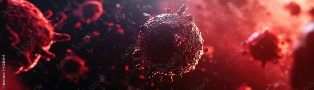 Poster A close-up view of microscopic cells in a dark and vibrant environment, highlighting the complexity of life at a cellular level.