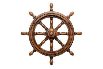 A classic wooden ship's wheel, symbolizing navigation and adventure on the open sea.