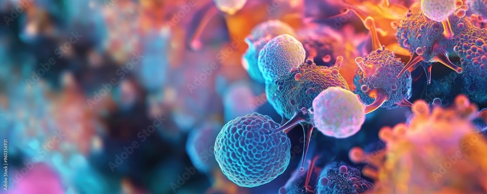Aufkleber a vibrant close-up of microscopic cells showcasing intricate details and colorful patterns, perfect 