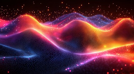 Obraz premium Vibrant abstract landscape of illuminated waves showcasing a blend of colors and textures in a mesmerizing digital formation at night