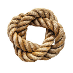 Close-up of a beautifully crafted knot made from natural rope, showcasing intricate weaving and texture, ideal for nautical themes.