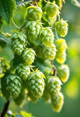 vibrant close fresh hop bunches green vine showcasing lush hops brewing culinary uses, bloom, plant, nature, organic, cluster, leaf, agriculture, food