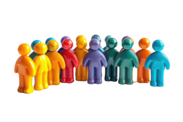 Colorful figurines representing diverse groups and teamwork, perfect for concepts of unity and collaboration.