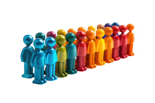 Colorful figurines representing diversity in community, teamwork, and collaboration. Perfect for illustration of unity.