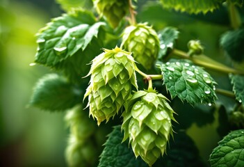 vibrant close fresh hops showcasing lush green color textural detail natural light, freshness, texture, botanical, plant, agriculture, craft, beer, brew