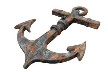 Rusty anchor with weathered texture, symbolizing nautical themes and maritime adventures.