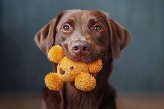 joyful retriever dog with a toy, embodying playfulness and cuteness, perfect for a pet concept advertisement