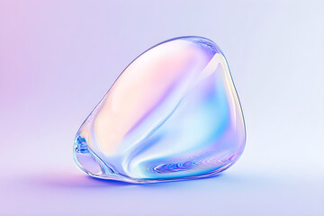 Abstract holographic texture of curved waves in Y2K style. 3d render of transparent glass, plastic. Fluid iridescent smooth surface isolated on light background. Trendy futuristic motion design banner