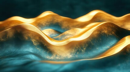 elegant golden topography on emerald backdrop undulating 3d terrain luxurious metallic sheen abstract cartographic art