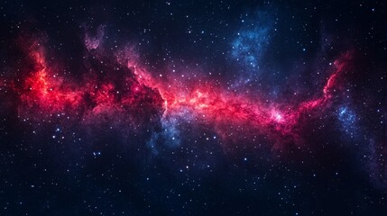Naklejka premium A vibrant cosmic scene showcasing a colorful nebula amidst a starry background, representing the beauty of the universe.