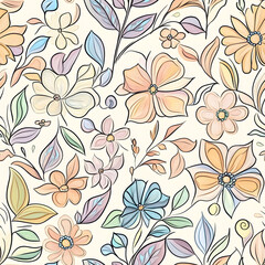 floral and leaf seamless patterns in doodle-style tile designs with graphic format.