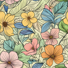 Fototapeta premium floral and leaf seamless patterns in doodle-style tile designs with graphic format.
