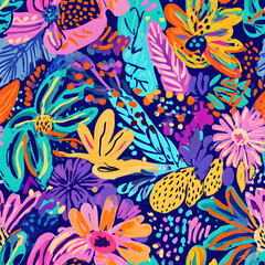 floral and leaf seamless patterns in doodle-style tile designs with graphic format.