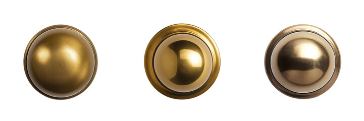 A vintage brass door knob with a polished finish isolated on transparent background 