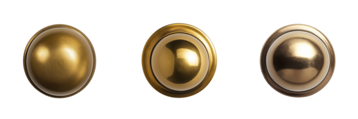 A vintage brass door knob with a polished finish isolated on transparent background 