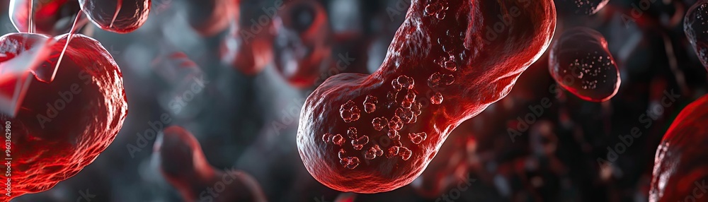 Poster close-up view of red blood cells floating in a fluid environment, showcasing health, structure, and 
