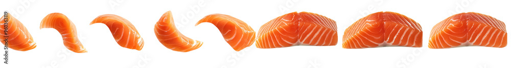 Poster Fish collection of salmon or trout filets, for use in steak menus, isolated on a white background.