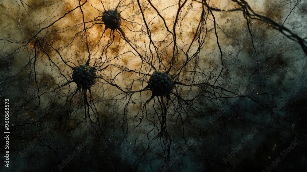 Aufkleber Microscopic view of interconnected neurons showcasing the complexity and beauty of neural networks in a stunning abstract style.