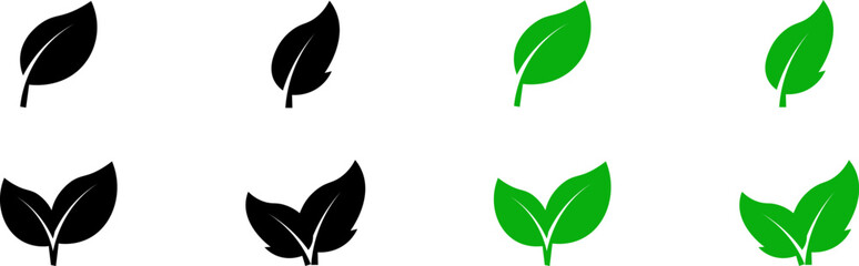 Leaf icons. Flat leaf illustration. Leaves. Green leaves on white background