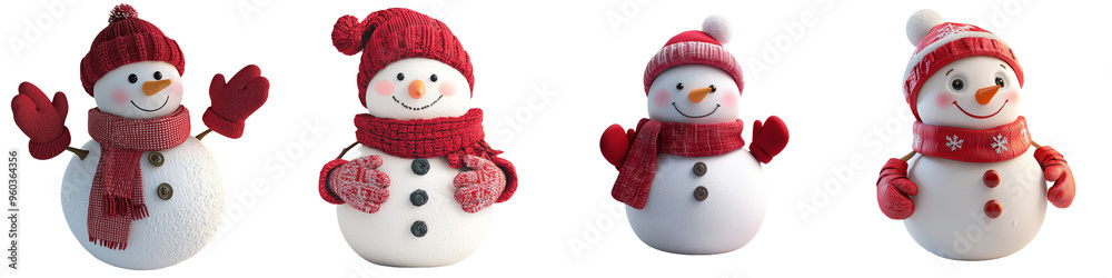 Poster snowman with red hat and scarf isolated on a transparent white background