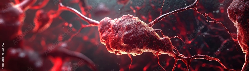 Aufkleber detailed close-up of a cell within a vibrant red biological environment, showcasing intricate struct