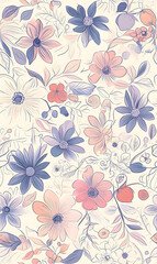 floral and leaf seamless patterns in doodle-style tile designs with graphic format.