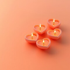 Diwali diyas, arranged in heart shape, 3D illustration, copy space for text,