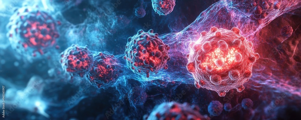 Poster close-up view of microscopic cells with vibrant colors, representing the intricate structure of life