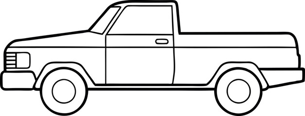 Black and White Outline of Pickup Truck for Kids' Coloring Book or Automotive Design Projects © Designfly