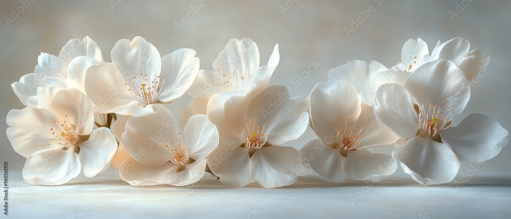 Wall mural Delicate White Flowers with Soft Golden Centers