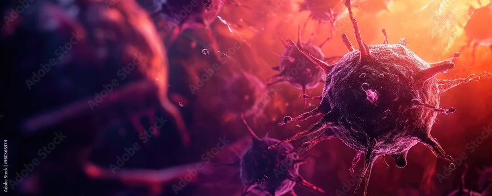 Poster close-up view of vibrant, abstract microorganisms in a cosmic setting, illustrating the beauty of ce
