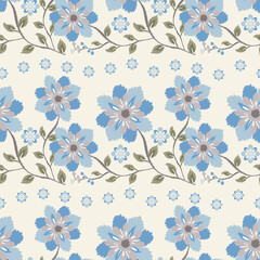 Ikat seamless pattern blue flower hand-drawn floral stripe ornamental designs, textile art, luxury fabrics, scarves, wrapping, home decor, illustration, cultural and traditional fashion interiors