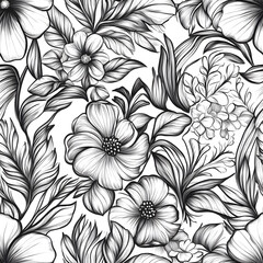 floral and leaf seamless patterns in doodle-style tile designs with graphic format.
