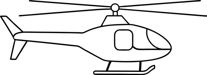 Simple Outline Drawing of a Helicopter with Rotors and Tail Fin in Black and White