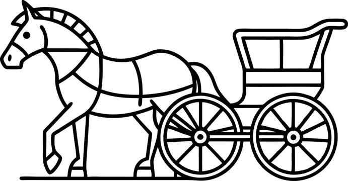 recommend clip art: Line Art Drawing of Horse and Carriage in Minimalist Style for Elegant Vintage Design