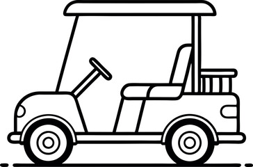 Simple Line Art Illustration of a Golf Cart on White Background