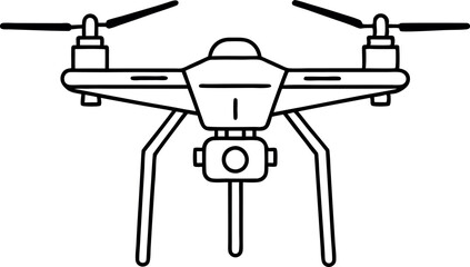 Black And White Drone Illustration Depicting Aerial Technology Device In Minimalist Art Style