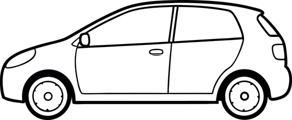 Outline Illustration of a Compact Car Side View for Design and Educational Purposes
