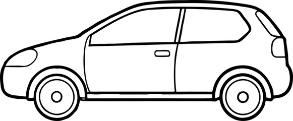 Simple Black and White Illustration of a Compact Car Side View for Coloring and Design Projects