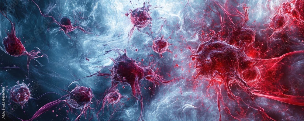 Poster Abstract image of colorful particles in a dynamic space, showcasing the beauty of swirling forms and vibrant colors.