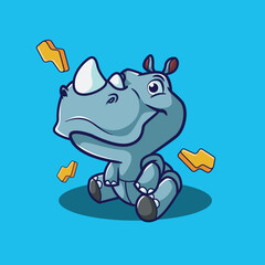 vector illustration of a cute one-horned rhino sitting