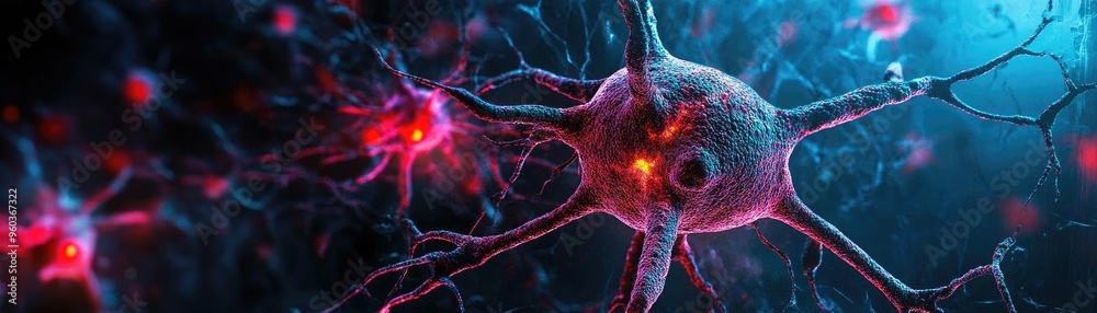 Aufkleber A vivid depiction of a neuron with glowing connections, representing the intricate design of the nervous system.