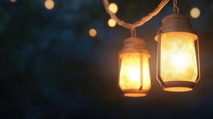 Ethnic Diwali lanterns, illuminating night, 3D illustration, copy space for text,