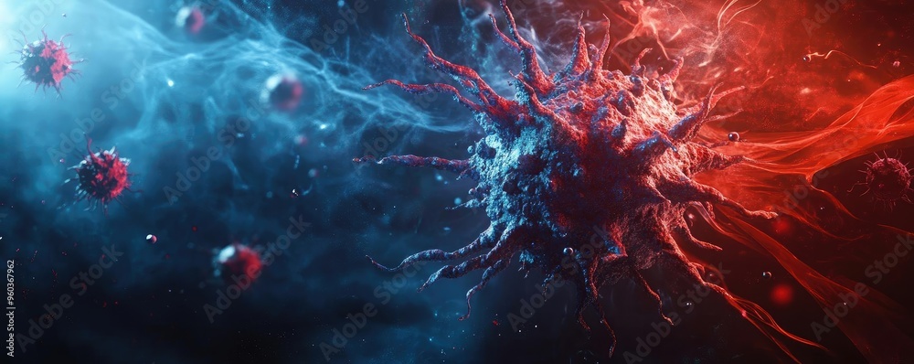 Poster dynamic abstract representation of opposing forces, showcasing vibrant colors and intricate structur
