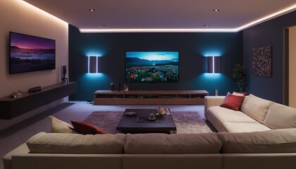 Beautiful Modern Living room Interior with furnitures mockup frame posters wall 3d Rendering 47